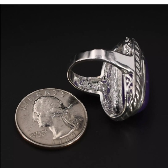 Silver Ring with large Purple JADE Stone 6 - Picture 4 of 6